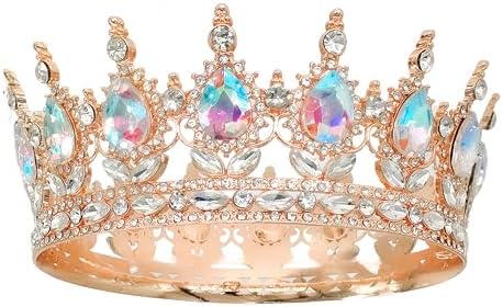 Vintage Round Bridal Hair Accessories Rhinestone Crown Wedding Decoration Women Tiara Queen Crown Birthday Cake Topper Girl Princess Crown Adult