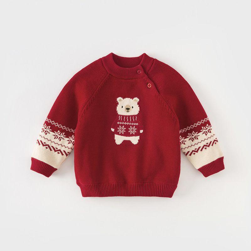 David Bella Children s Half-Turtleneck Red Sweater Winter Boys and Girls New Year Top Fleece-Lined Fair Isle Knitwear Red [Ready Stock] 130
