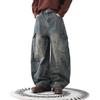 Unisex Street Style Distressed Scimitar Wide-Leg Cargo Jeans