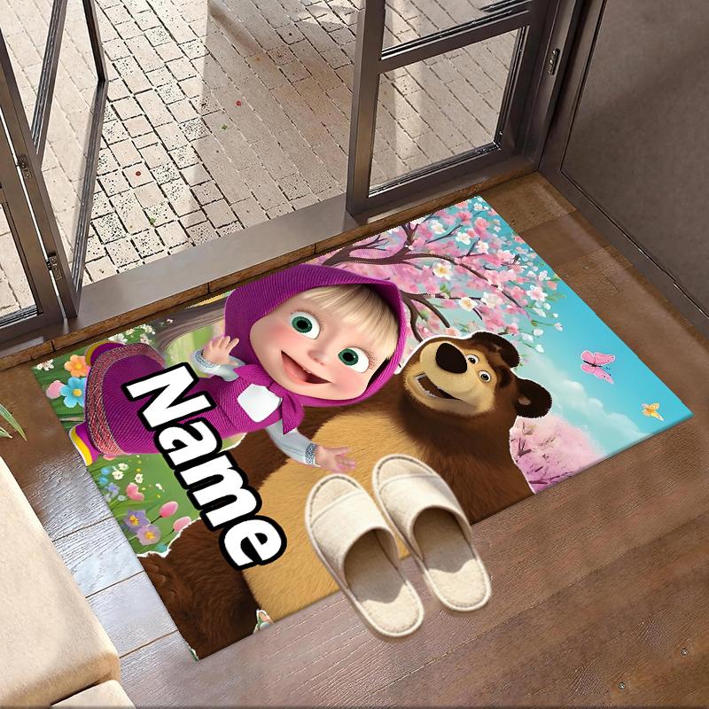 Custom Name Personalized Masha and The Bear Print Carpet, Versatile Home Decor Rug, for Playroom, Apartment, Balcony, Entryway, Hallway Gift