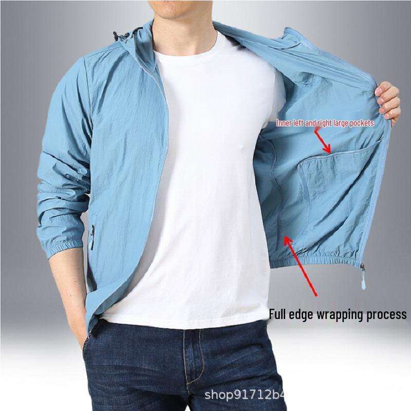 

Мужская летняя быстросохнущая дышащая ветровка с капюшоном и защитой от УФ-лучей для активного отдыха 5XL чёрный