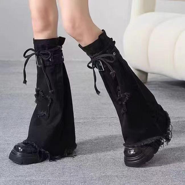 Skeleton Thigh-High Fishnet Leg Warmers: Dark Subculture Flared Scrunch Socks