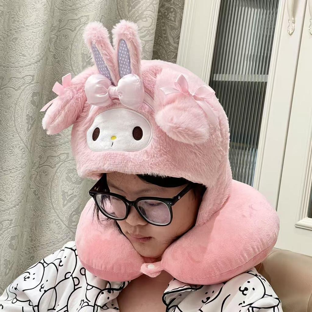 Cute Cartoon Plush Travel Neck Pillow - Portable U-Shaped Headwear for Airplane & Rail Travel