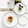 Einfache nordische runde Keramikplatte mit massivem Goldrand, Porzellanglasur, Essteller, westlicher Steak-, Kuchen-, Dessertteller, Snackteller