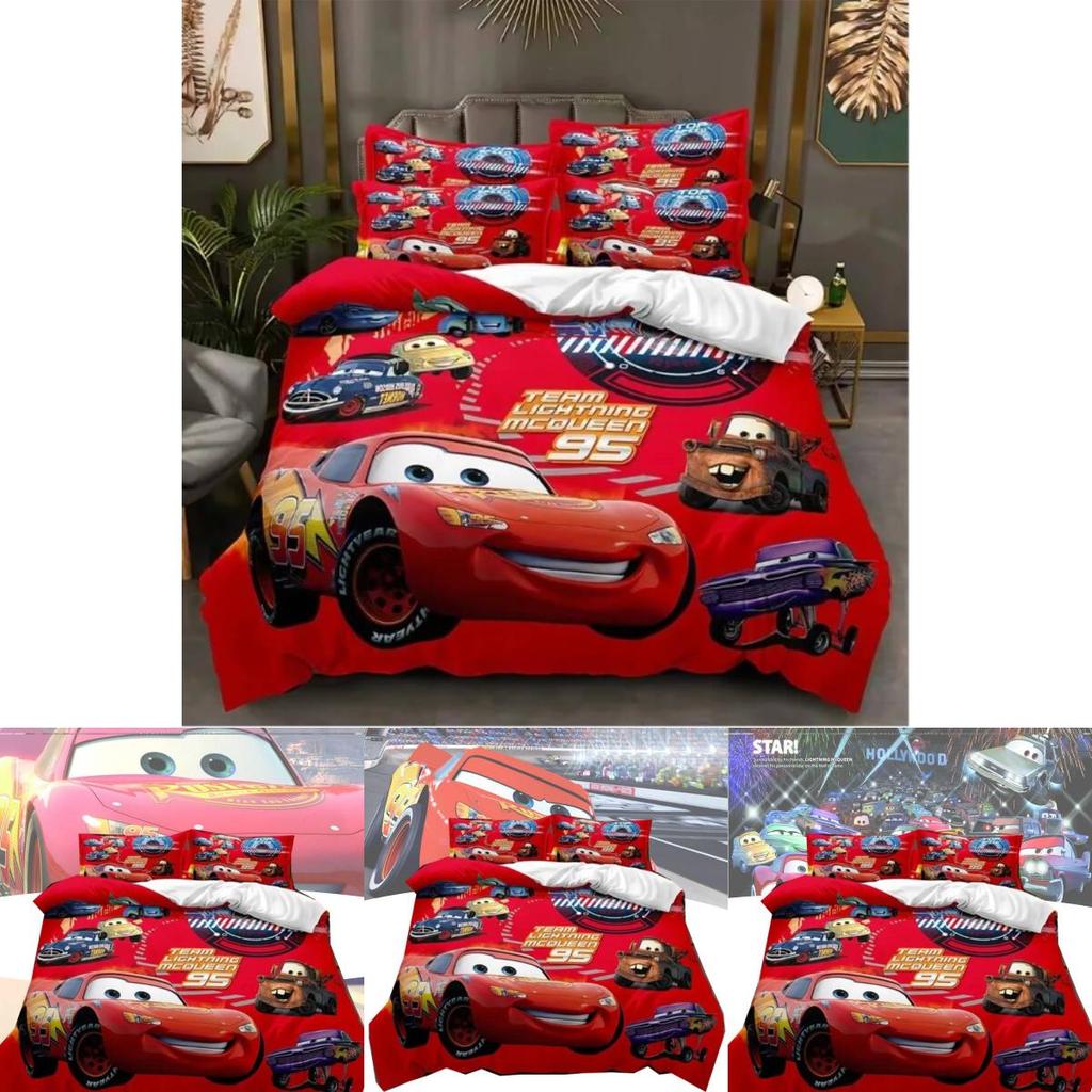Cars Lightning Mcqueen Bedding Set With Active Dye Printing Modern Style For Kids Bedroom Decor