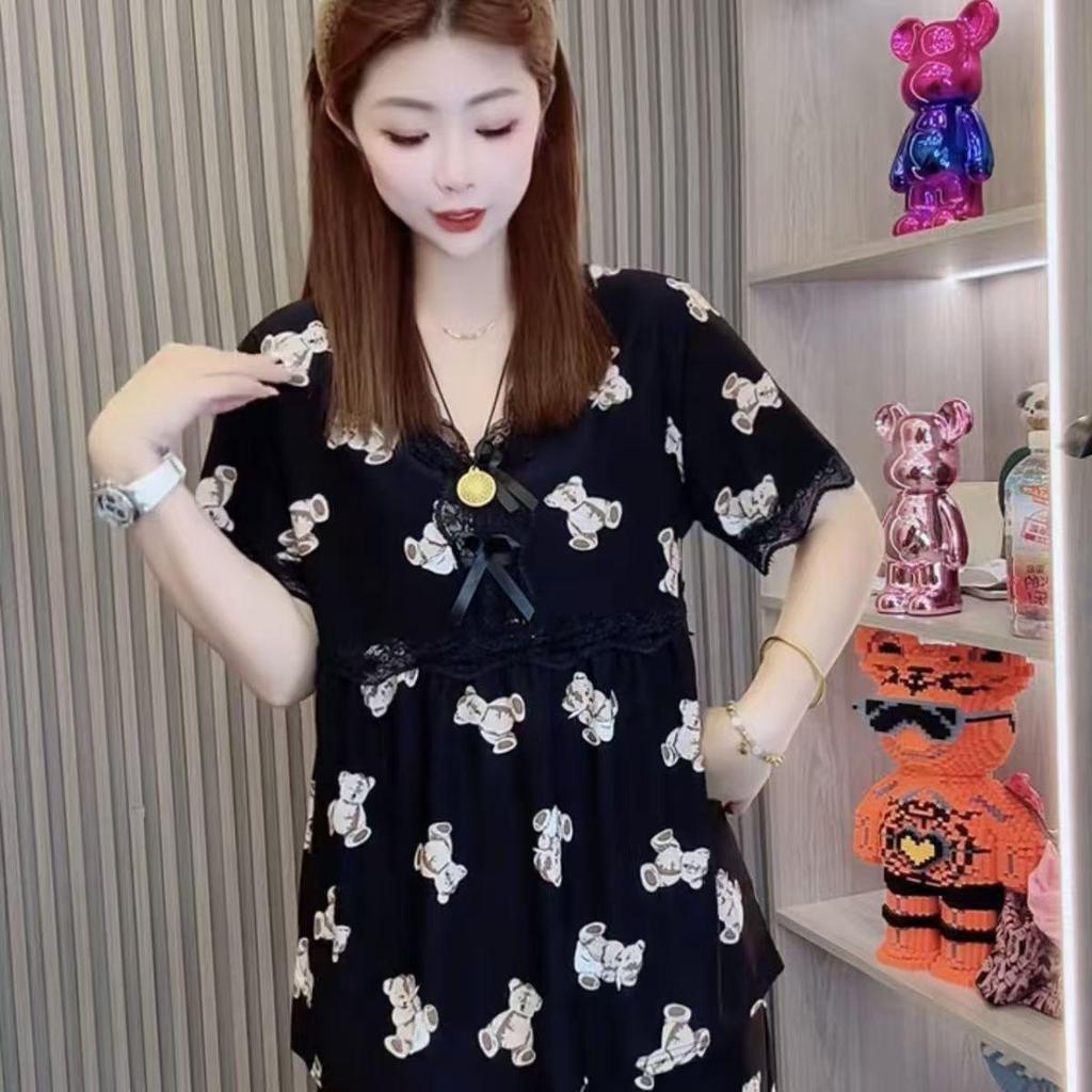 Damen Sommer Bären Pyjama Set - Kurzärmelige Shorts