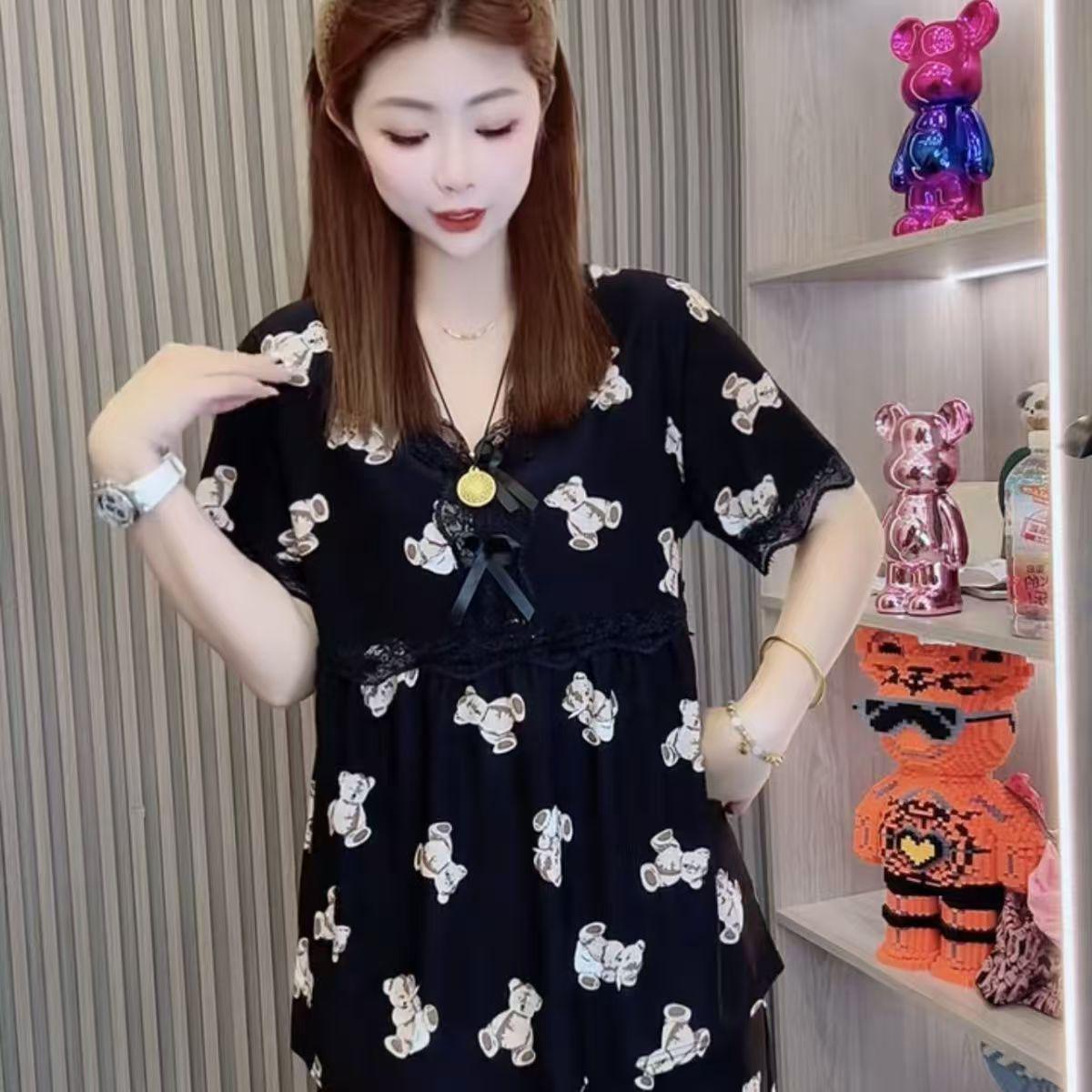 

Женский летний пижамный комплект с мишками - шорты с коротким рукавом 2XL (Recommended for 60-70 kg)