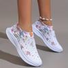 Women's Rhinestone Decor Slip On Sneakers with Floral & Butterfly Print - Breathable Knit Running Shoes