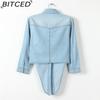 BITCED Tie-Knot Mid-Sleeve Short Cape Denim Shirt for Women Lightweight Short Jacket