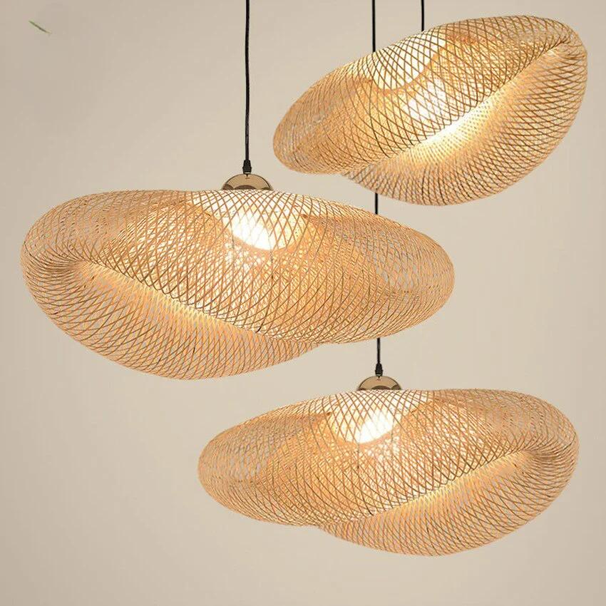 JOYINLED 50cm Hand Woven Bamboo Pendant Light, Modern Natural Rattan Ceiling Lamp for Kitchen Island Dining Room Cafe