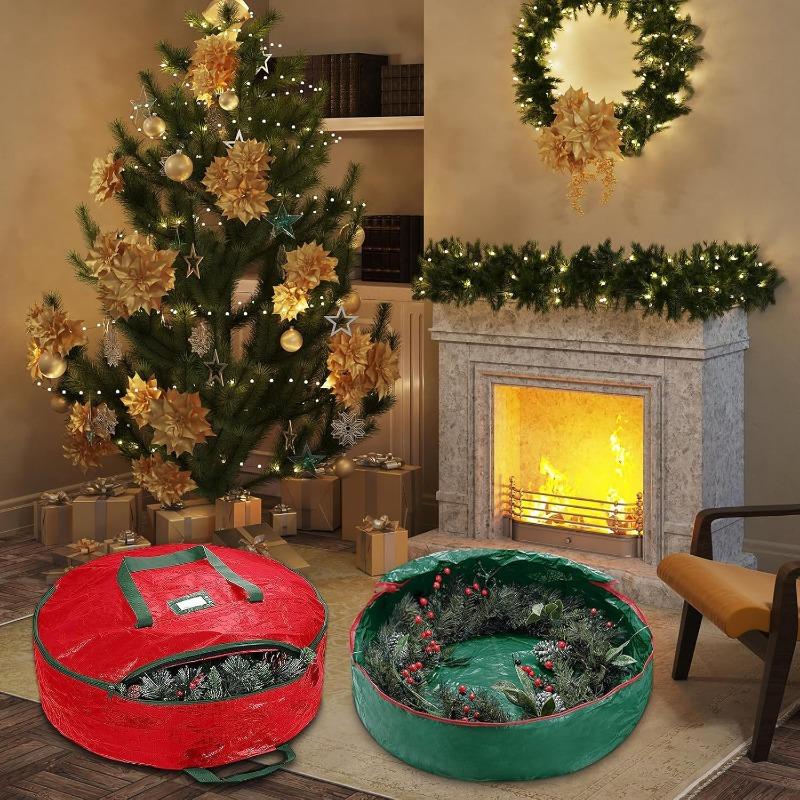 Christmas Wreath Storage Bag with Heavy Duty Handles - Durable Wreath Storage Container & Garland Holiday Artificial Wreath Holder