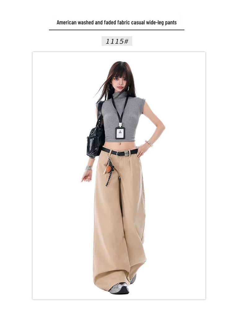2026 Spring/Summer Women's Casual Washed Pleated Wide-Leg Low-Waist Slimming Jeans