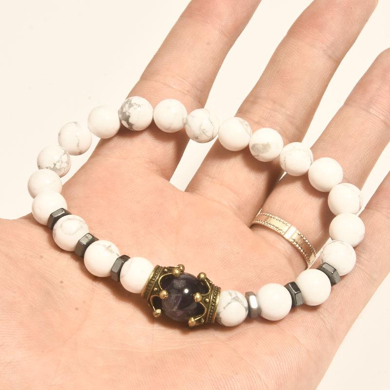 Introducing: Elegant Tiger Eye Stone Big Crown Bracelet with Agate Frosted Beads - European and American Fashion Statement Jewelry.