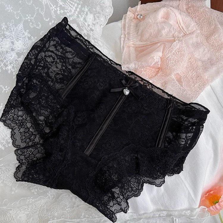 Dámské trojúhelníkové kalhotky ze sexy prodyšné bavlny se středně vysokým pasem a japonskou krajkou
