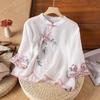 Elegante Sommerbluse im chinesischen Stil mit Blumenmuster