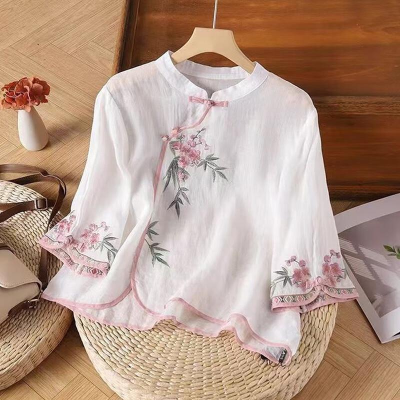 Elegante Sommerbluse im chinesischen Stil mit Blumenmuster