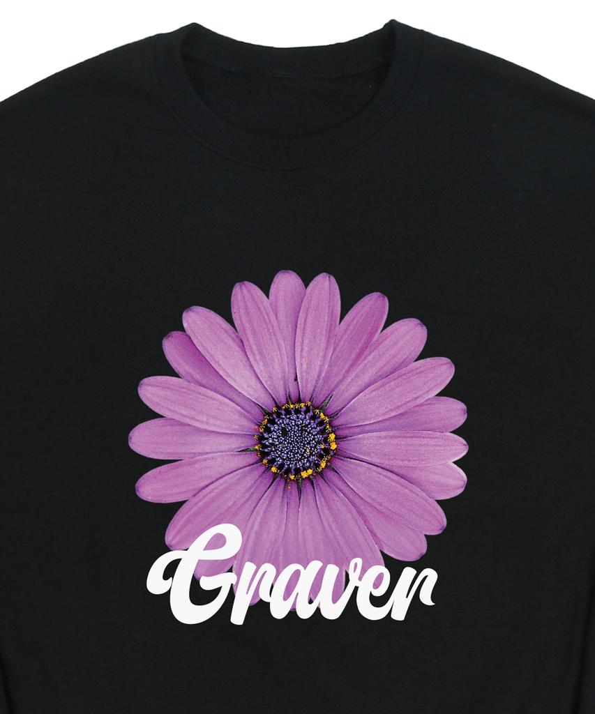 GRAVER [Unisex] Purple Daisy Flower Smile Sweatshirt_Black