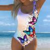 Sommer Sexy Bunte Schmetterlingsblumen Aufdruck Einteiler Badeanzug Schlanke Passform, Tiefes U-Rücken Design, Strand Pool Urlaub Auffälliger Mode Badeanzug