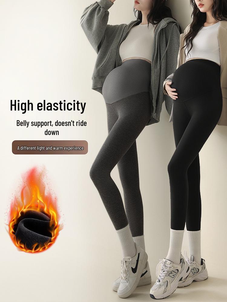 

2025 New Style Cotton Maternity Yoga Pants with Non-Constricting Belly - Plus Velvet Base Layer for Autumn/Winter XL (115-125 lbs)