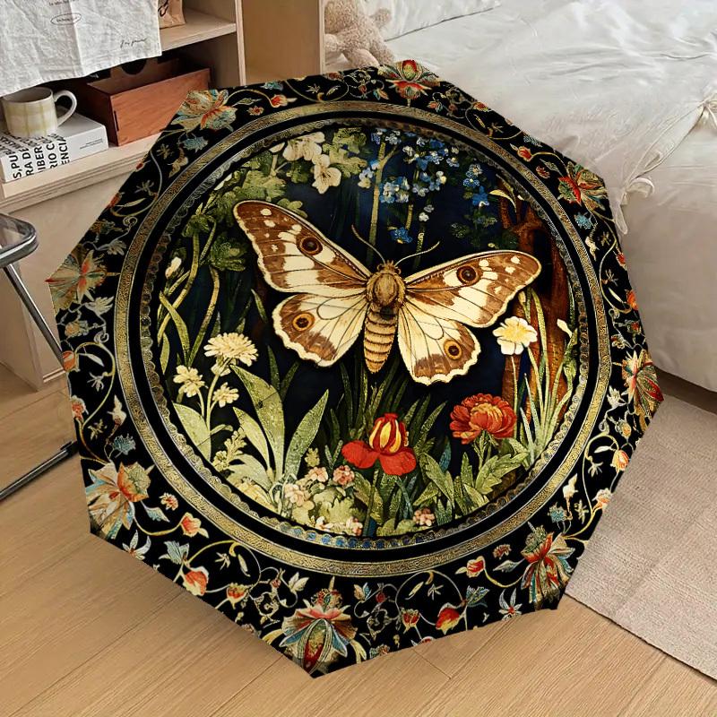 1PC Butterfly Floral Umbrella-8-Rib Reinforced, Automatic Open, Lightweight & Durable, Cute Fashion Accessory for Outdoor, Beach or Casual Use, Beach
