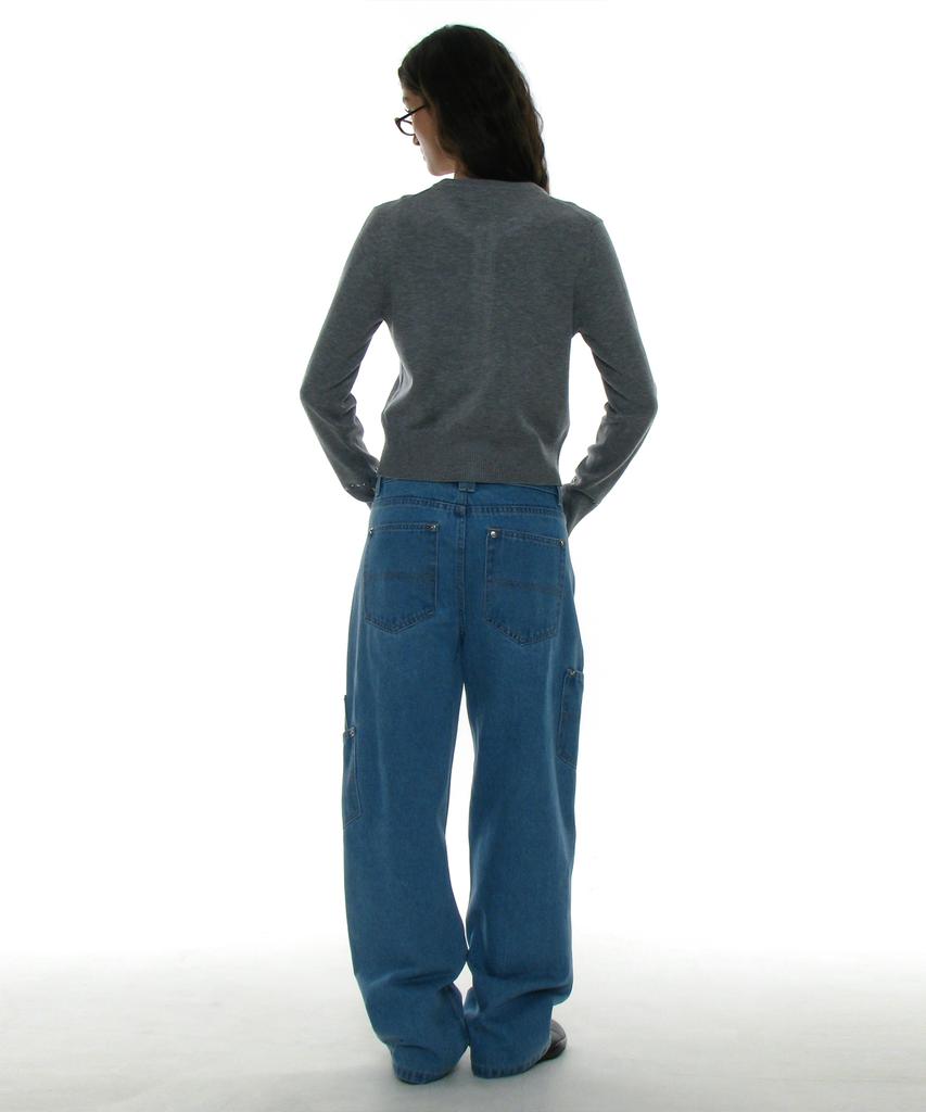 PARTIMENTO WOMEN Asymmetrical Pocket Work Jeans_Light Blue