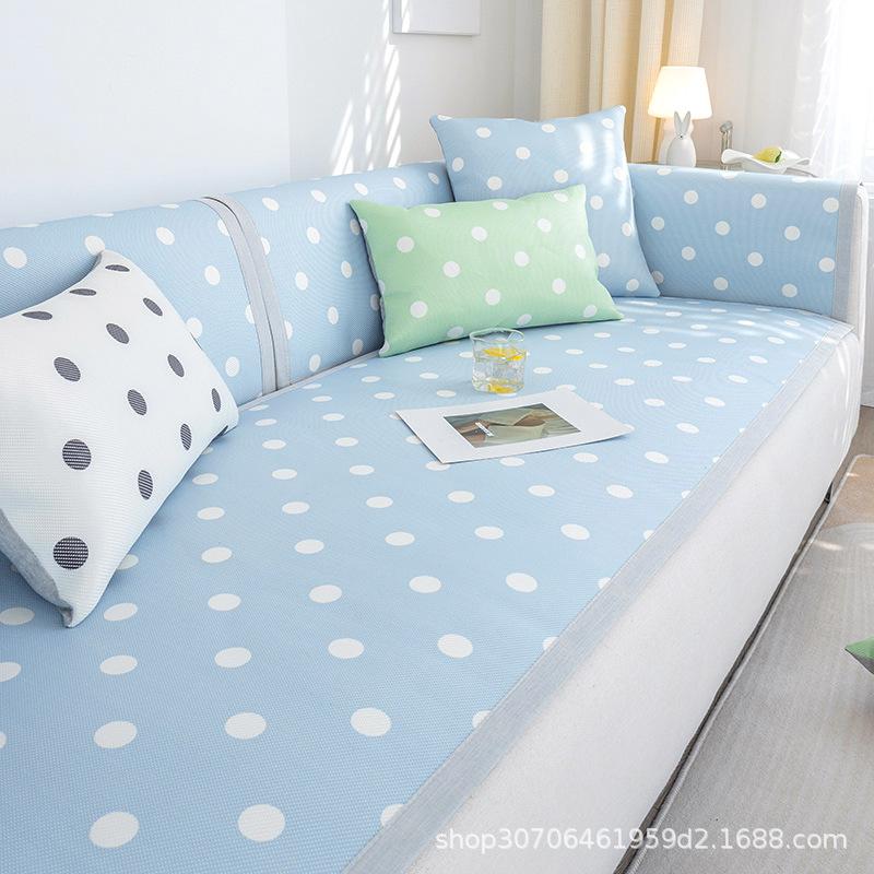 Summer Sofa Cushion Summer Mat Ice Silk Non-Slip Simple Polka Dot Cushion Fresh Summer Backrest Sofa Cover Slipcover