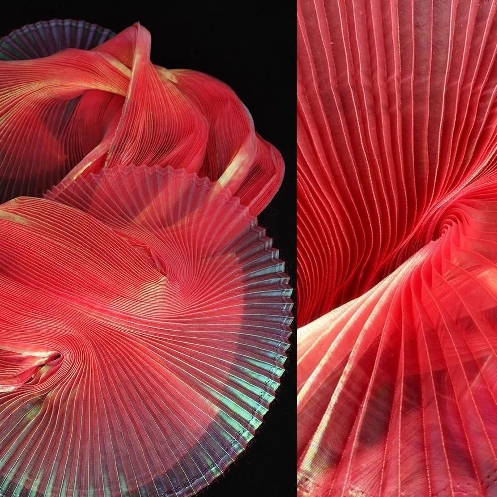 Kreativní lesklá plisovaná organzová látka Duhová mořská panna Ručně vyráběná látka 100*150cm DIY materiál Oblečení Doplňky