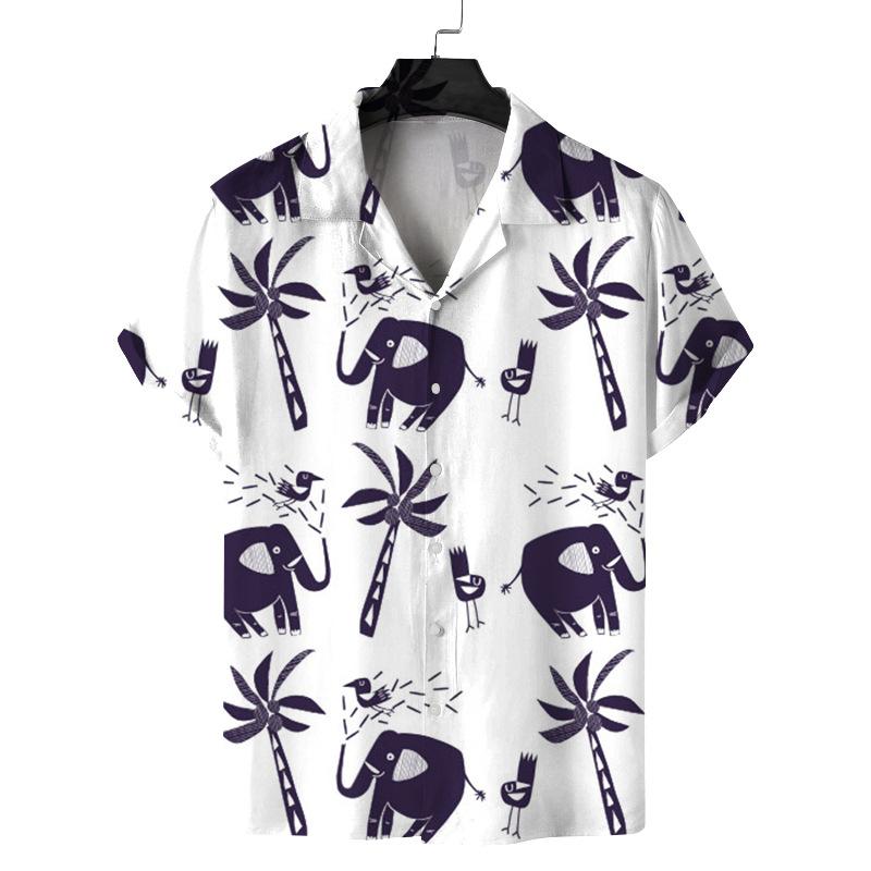2025 Summer Men's Casual Coconut Tree Print Short Sleeve Polo Cardigan European And American Hawaiian Floral Shirt For Men