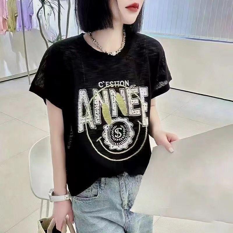 Large-sized Fashionable Bamboo Joint Cotton Short-sleeved T-shirt A New Summer Slimming and Versatile Top