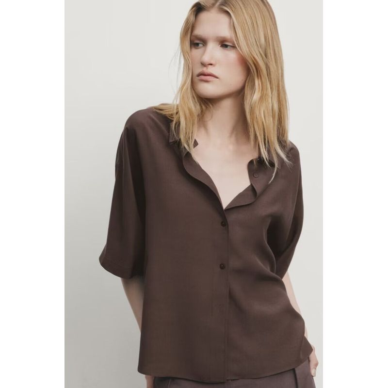 

Женская рубашка MD в французском стиле, ретро, коричневая, в стиле smart commute, элегантная, с лацканами, с короткими рукавами 05115577700 Brown L