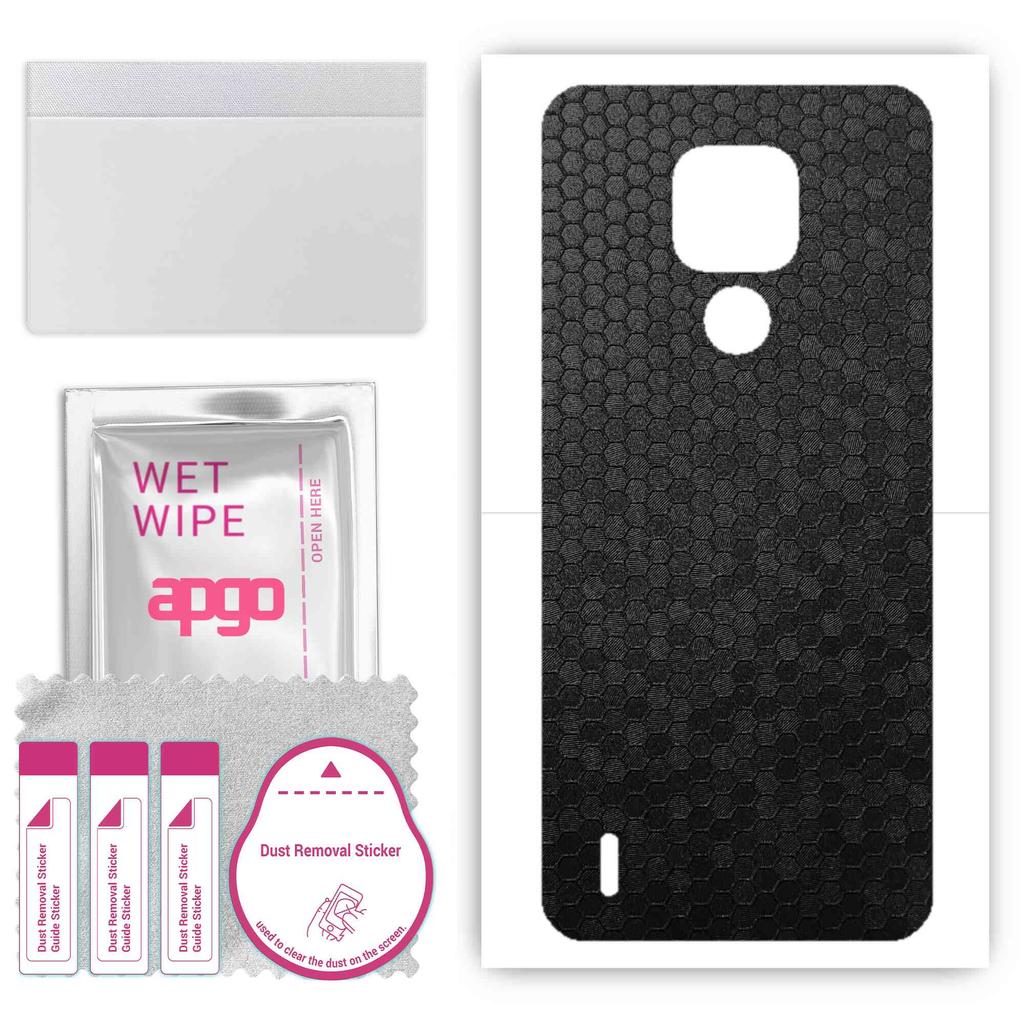 apgo Adesivo Skin Protettiva per il retro compatibile con Motorola Moto E7, Pellicola Avvolgente, Foglio, Vinile - Motivo Nido d'Ape Nero
