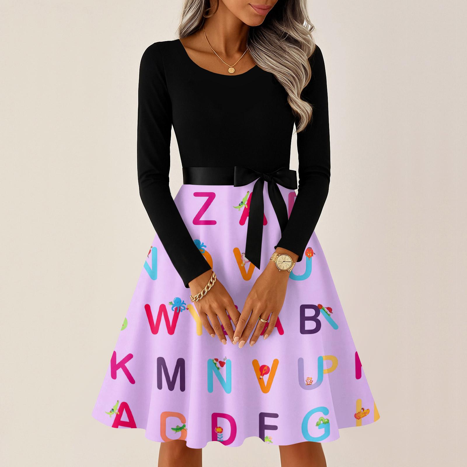 

Жіноча повсякденна мода Сукня ретро з різдвяним принтом з круглим вирізом та довгим рукавом XXXL фіолетовий