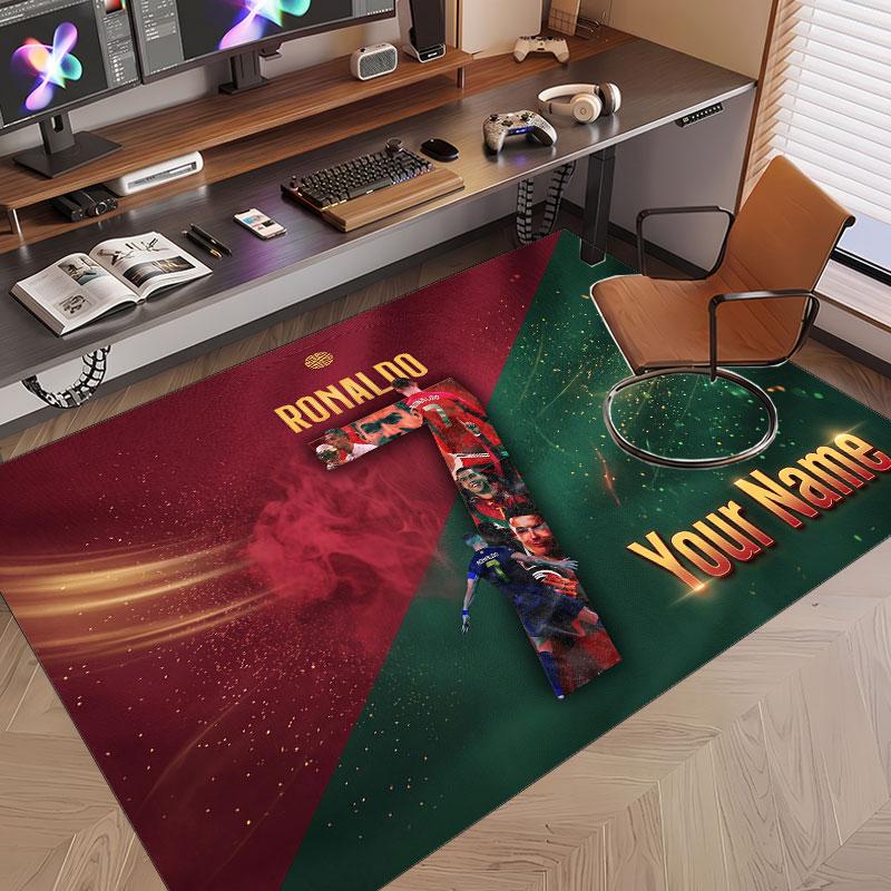 Custom Rug Cristiano Ronaldo Pattern Print Name Text Soft Non‑Slip Floor Carpet for Home Indoor Decoration