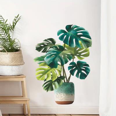 Fresh and Realistic Turtle-back Bamboo Potted Plant Living Room Entrance Decoration and Beautification Stickers