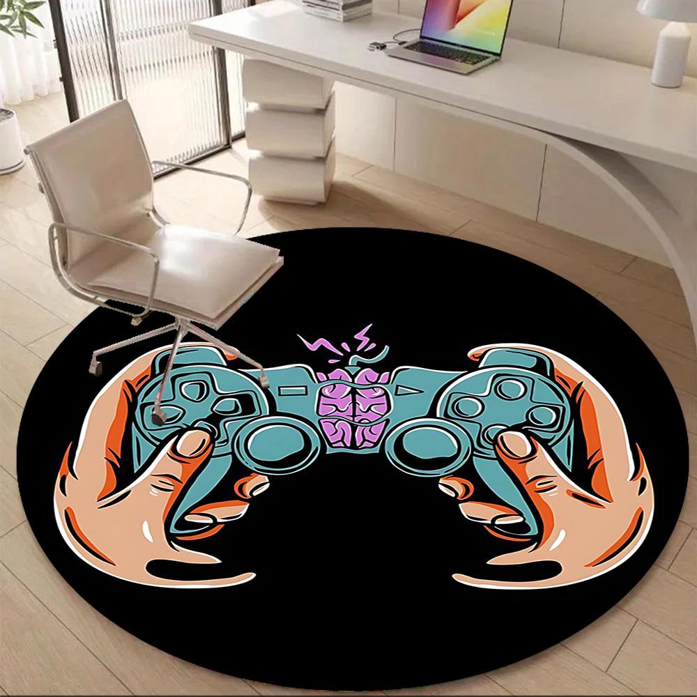 1PC Gamer Controller Office Round Area Rug, Mat Suitable For Office, Under Office Chairs Bedroom Living Room Home Decor, Room Deco