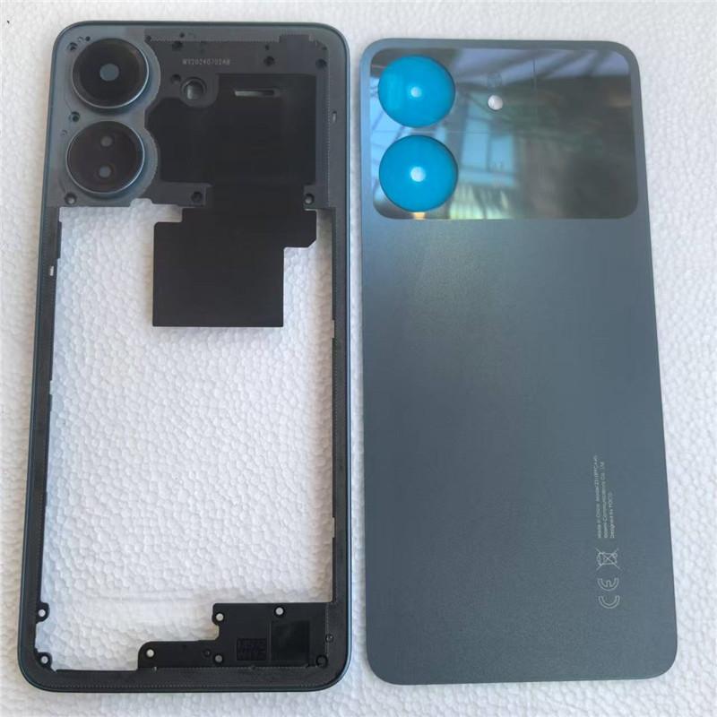 Full Housing For POCO C65 2310FPCA4G Back Battery Cover Lid Door + Middle Frame With Camera Lens