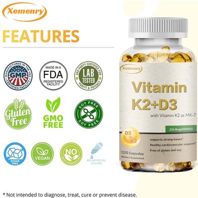 Xemenry Vitamin K2D3 Capsules 5000IU - Heart, Bone, and Tooth Health, Immune Support 120pcs