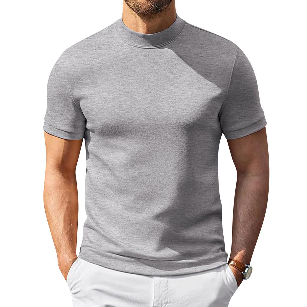 Męski T-shirt z krótkim rękawem i półgolfem Lekki Elastyczny Oddychający Podstawowy Top Miękki Dopasowany Podkoszulek do Codziennego Ubrania