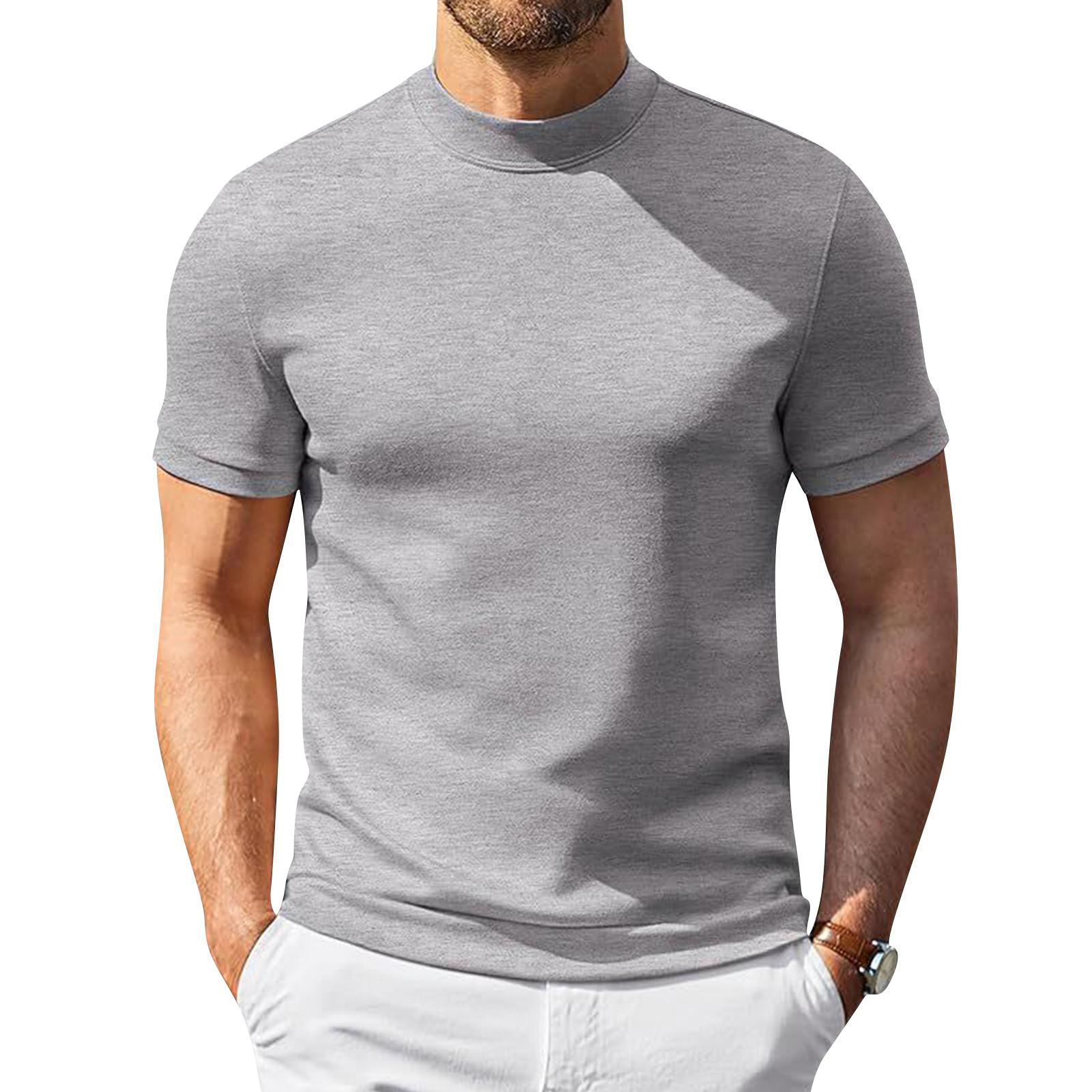 Heima C Heren Korte Mouw Turtleneck T-shirt Lichtgewicht Ademend Stretch Pasvorm Basislaag Top voor Casual en Actieve Kleding L lichtgrijze kleur
