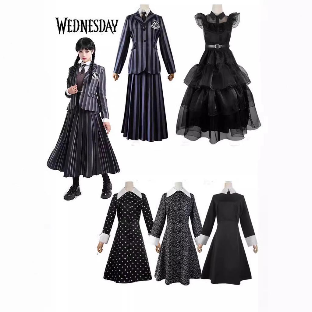 Amerikanisches Drama Wednesday Cos Adams Family weibliche Hauptrolle mit demselben Schuluniform-Anzug Cosplay-Kostüm