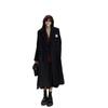 Hepburn-Style Women's Woolen Coat: Loose, Mid-Length, Thickened Black Winter Outerwear