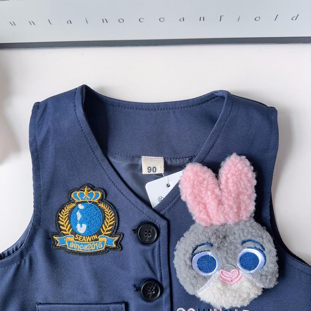 Girls' Rabbit Police Officer Three-Piece Set: Vest, Shirt, and Pleated Skirt – Suitable for Autumn and Spring (AQB003)