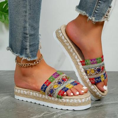 Mode 2024 Sommer Frauen Hausschuhe Outdoor Sandalen Bohemian Ethnischen Stil Handgemachte Espadrilles Plattform Hausschuhe Flip-Flops Frauen Schuhe