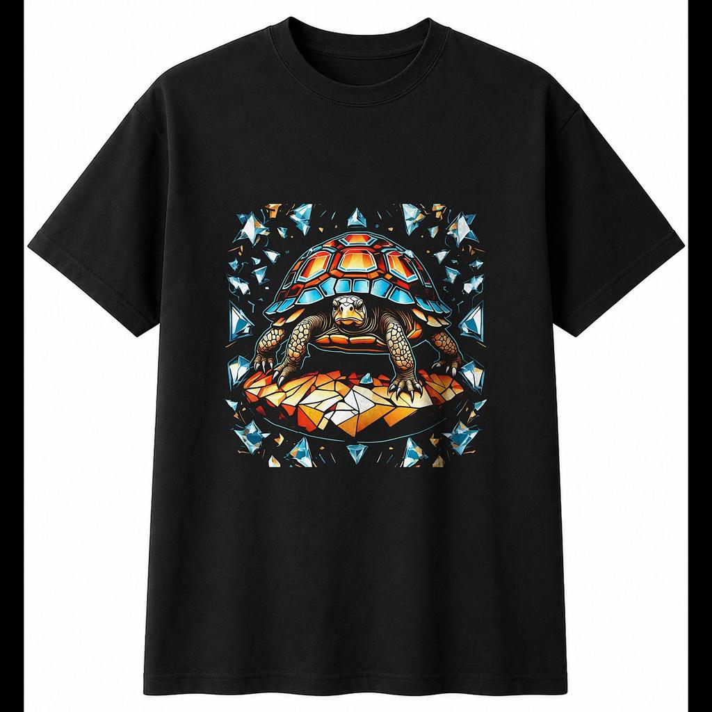Tattoo Tortoise Shattered Reptile Mens T-Shirt Black 100% Cotton Animal Printed
