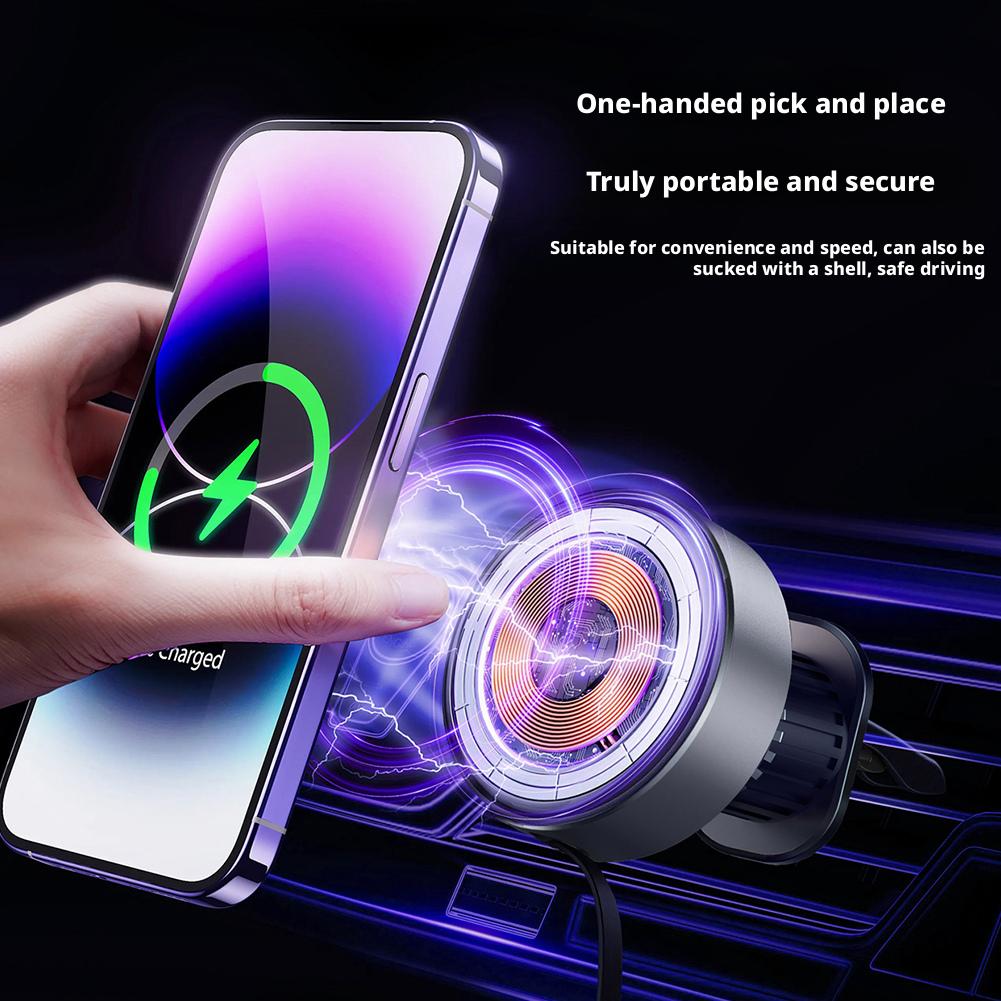 Magnetic Wireless Car Phone Charger Adapter With Retractable Cable 15W Air Vent Car Phone Holder For IPhone 16 15 14 13 E9P0
