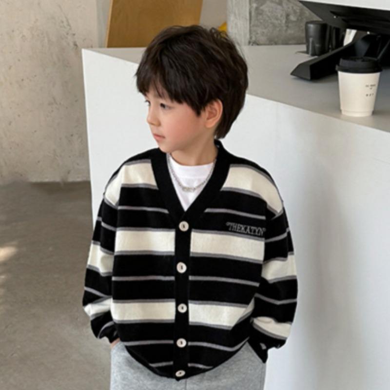 Frühling und Herbst Neue Jungen Locker All-Match Gestreift Kontrast Strickjacke