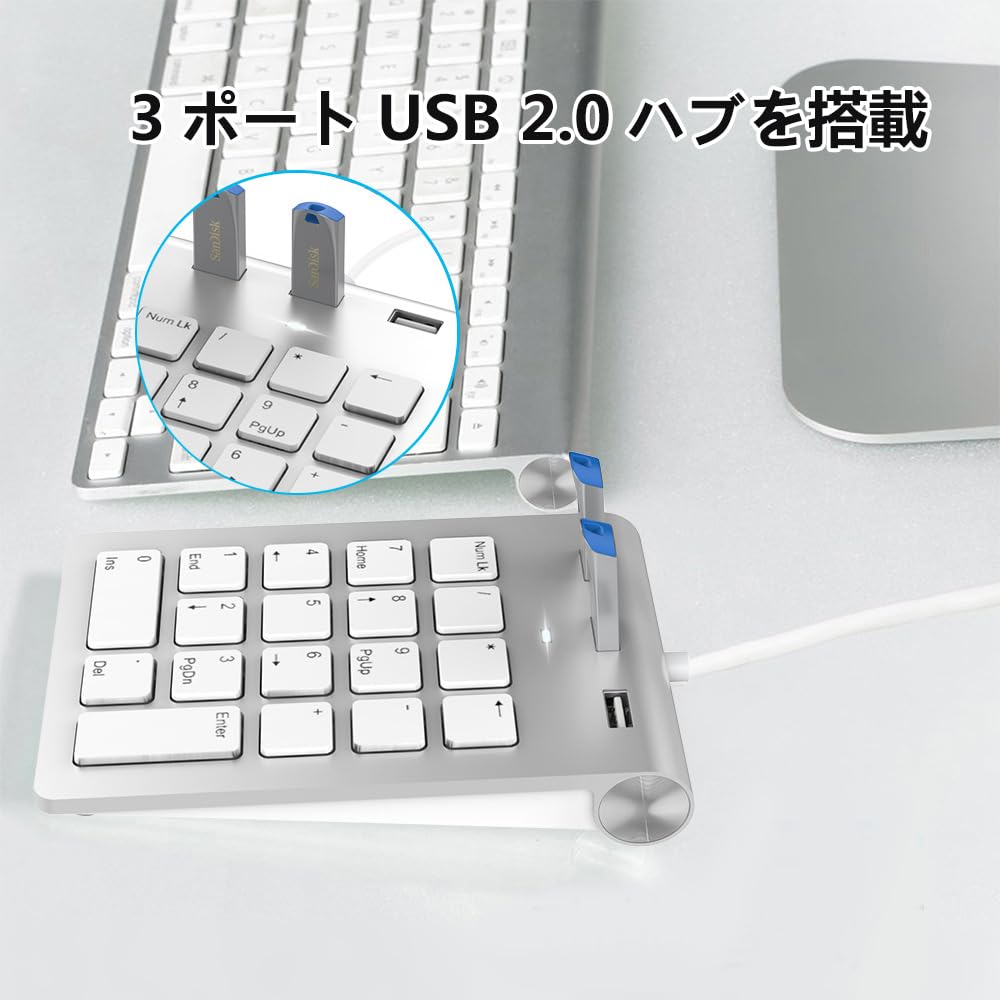 Kabelgebundenes Ziffernblock-Anschluss mit HUB USB-Hub 18 Tasten Ergonomisch Schlank Leise Mini Kompaktes Gerät Kompatibel mit Computern Typ-C/USB-A