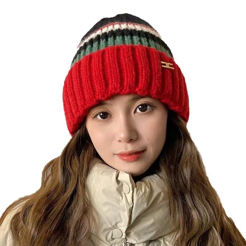 New Wool Hat for Students In Autumn and Winter Warm Cold Hats Fashionable and Versatile Knitted Ear Protection Head Hat for Women Thickened Cold Hat