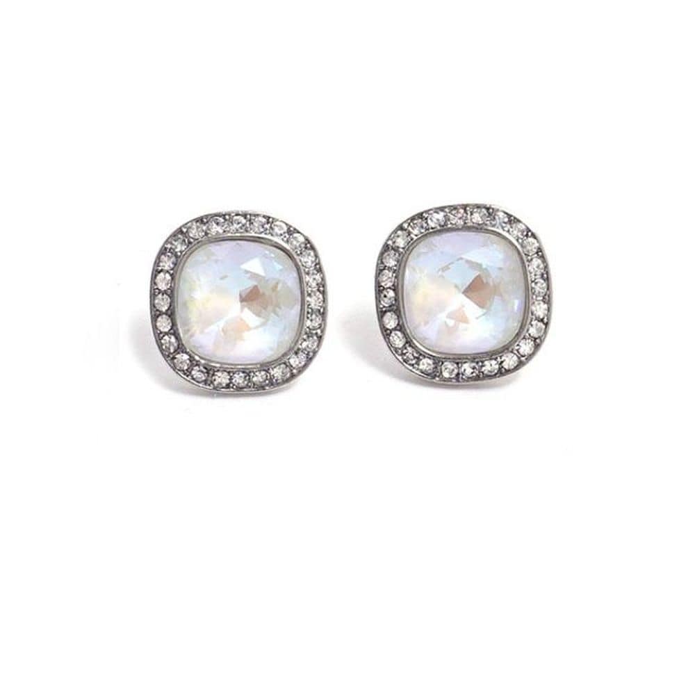 E540 White Gray Delight Crystal Silver Needle Earrings