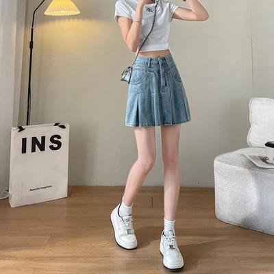 American Hot Girl Denim Skirt for Women In Summer New High-waisted Slim Small A-line Pleated Skirt